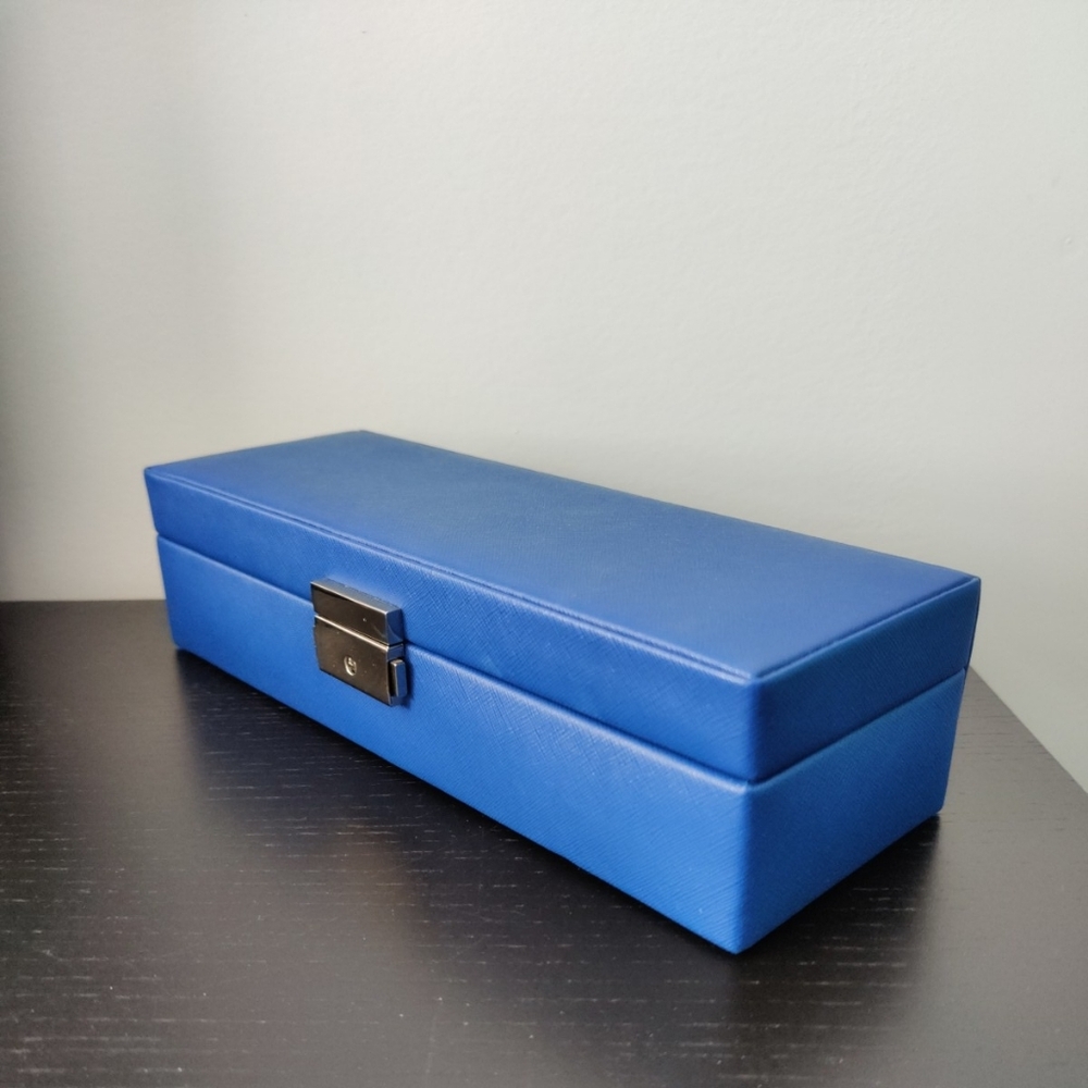 WOLF heritage Safe Deposit Jewelry Organizer Box With Compartment and Lock Blue - Picture 5 of 16